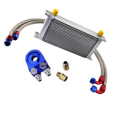 Oil Cooler 16 Row AN-10 With Thermostat Braided Hose Line Kit For Universal Use
