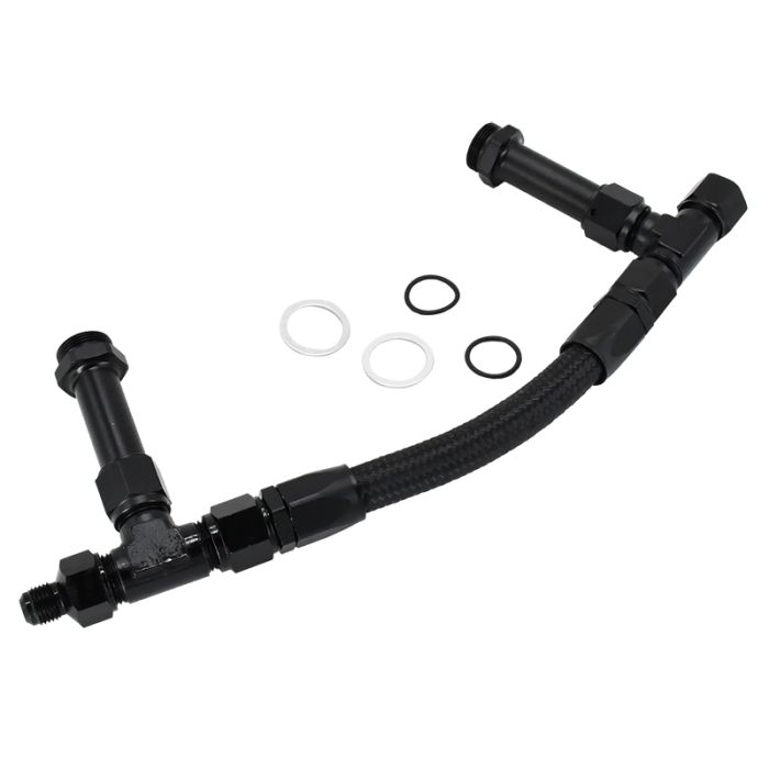 Universal 4150 7/8 Black Fuel Line Kit Dual Inlet 8 AN Male Flare to Braided Stainless Steel Carburetor for Holley main product photo